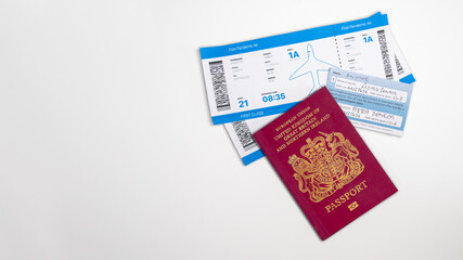 UK Covid-19 Vaccination Card, Airline Tickets and old Red EU British Passport
