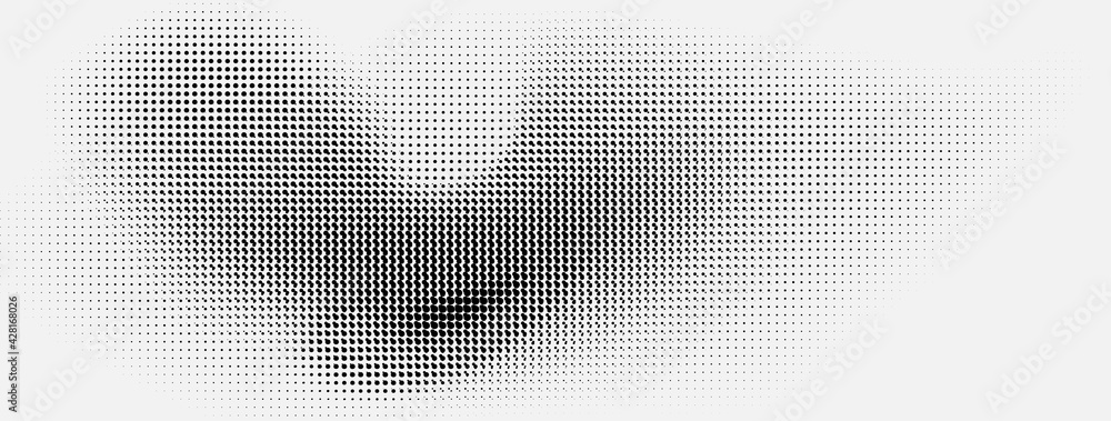 Poster Halftone in abstract style. Geometric retro banner vector texture. Modern print. White and black background. Light effect.