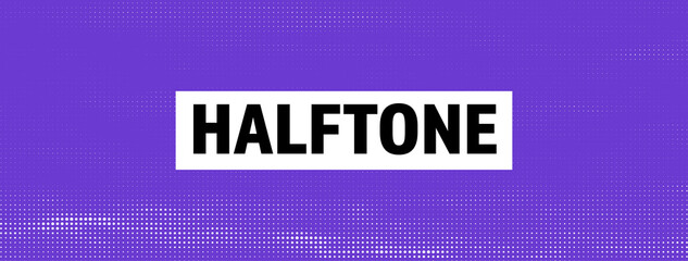 Halftone in abstract style. Geometric retro banner vector texture. Modern print. White and violet background. Light effect.