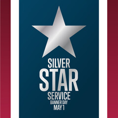 Silver Star Service Banner Day. May 1. Holiday concept. Template for background, banner, card, poster with text inscription. Vector EPS10 illustration.