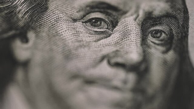Benjamin Franklin Close Up View - One Hundred Dollar Bills