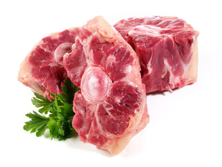 Raw Oxtail Pieces - Isolated on white Background