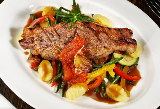 Lamb Cutlet Chop on Vegetables with Gnocchi