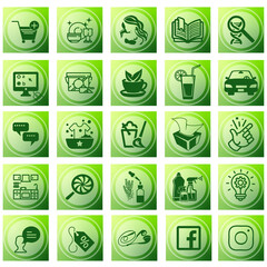 Green icons beauty, vector set collection, appearance, book, aroma oils, tea, napkins, hair