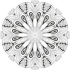 Hand drawn zentangle circular ornament for coloring page.