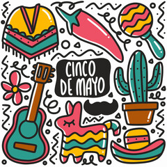 hand drawn cinco de mayo doodle set