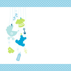 Links Hängende Babysymbole Junge Blau Grün Kanten Punkte
