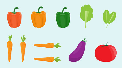 set of vegetable and fruits flat style isolated vector illustration