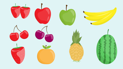 set of vegetable and fruits flat style isolated vector illustration