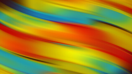 Twisted vibrant iridescent blurred gradient of red yellow blue orange with smooth movement of the gradient in the frame with copy space. Abstract wallpaper background concept