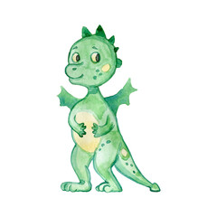 Cute Flying Little Baby Dragon, Funny Fantastic Creature Fairy Tale Character Cartoon Style  Illustration