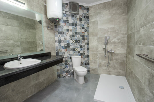 Interior design of bathroom in luxury apartment