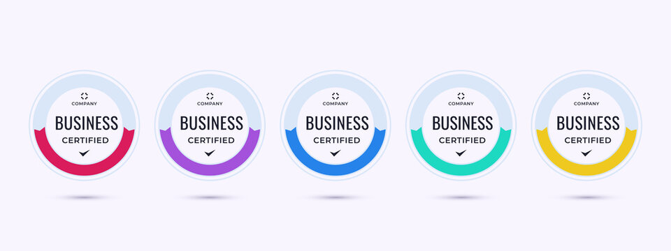 Certified badge logo design for business company training badge certificates to determine based on criteria. Set bundle certify colorful vector illustration template.
