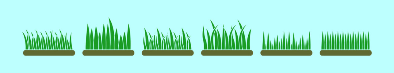 set of different grass cartoon design template with various models. vector illustration isolated on blue background