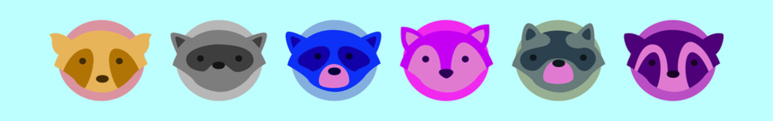 set of racoon animals cartoon icon design template with various models. vector illustration isolated on blue background