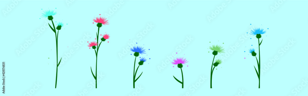 Wall mural set of thistle cartoon icon design template with various models. vector illustration isolated on blue background