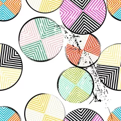 Gordijnen naadloze achtergrondpatroon, met cirkels, strepen, penseelstreken en spatten © Kirsten Hinte