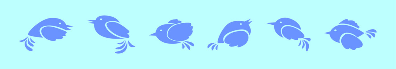 set of flying birds cartoon icon design template with various models. vector illustration isolated on blue background