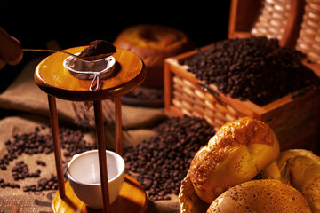 Buying rustic coffee in fabric cuador