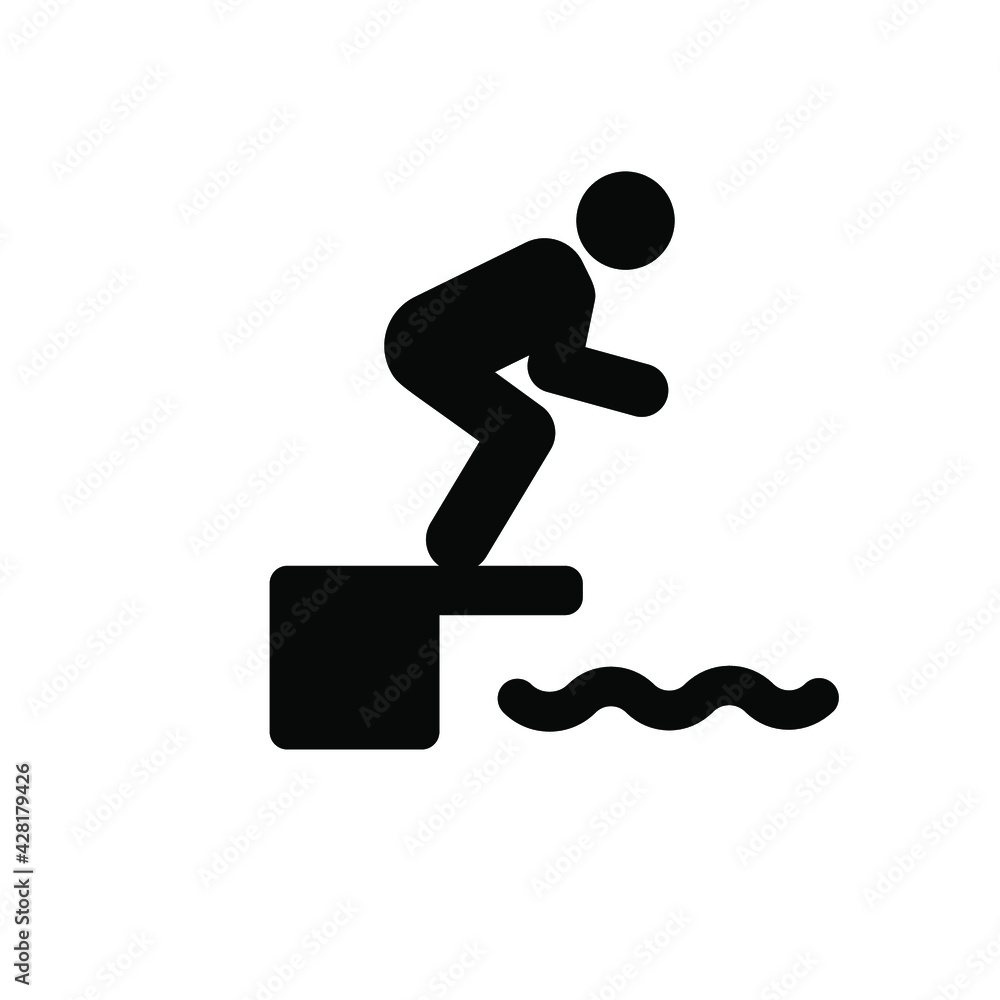 Poster Man jumping over water vector icon.  Editable stroke. Linear style sign for use on web design and mobile apps, logo. Symbol illustration. Pixel vector graphics - Vector