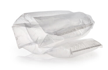 Plastic translucent packaging with air cushion. Inflatable air bag isolated on white bakground with clipping path