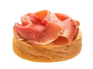 Bread with prosciutto isolated on white background