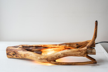 zero waste eco wooden driftwood root table lamp with edison light bulb 