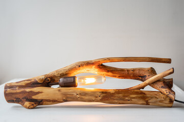 zero waste eco wooden driftwood root table lamp with edison light bulb 