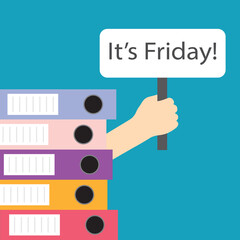 hand with it's friday quote and heap of colorful ring bilders - vector illustration