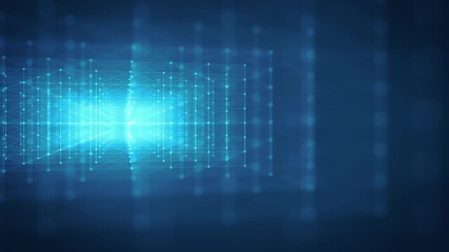Hi-Tech Structure With Glowing Strokes Slow Shift Loop/ 4k animation of an abstract minimal technology background with outlined cube logo zooming in