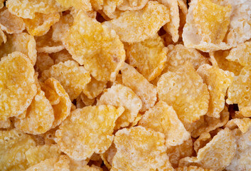 Very close view of sugar coated corn flakes