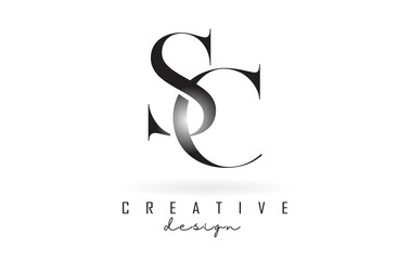 SC s c letter design logo logotype concept with serif font and elegant style vector illustration. - obrazy, fototapety, plakaty