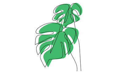 Monstera leaf line art. Contour drawing. Minimalism art