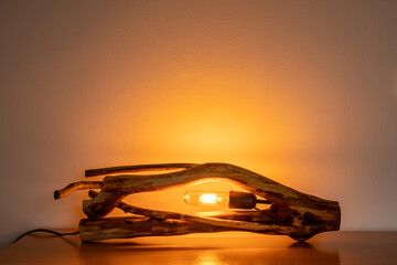 zero waste eco wooden driftwood root table lamp with edison light bulb 