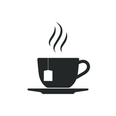 Cup tea with vapour graphic icon. Cup of hot tea sign isolated on white background. Vector illustration