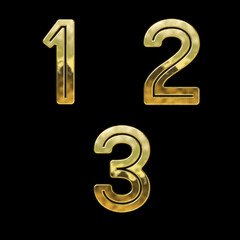 Modern style golden font alphabet - digits 1-3