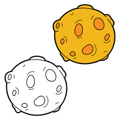 Vector illustration coloring page with cartoon planet for children, coloring and scrap book, printable