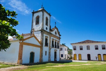Historical center of the city of Paraty. Santa Rita Square, church and colonial houses.