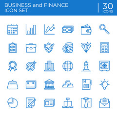 Business and financial outlined icon set. Suitable for design elements of business activities, banking and financial transactions. 