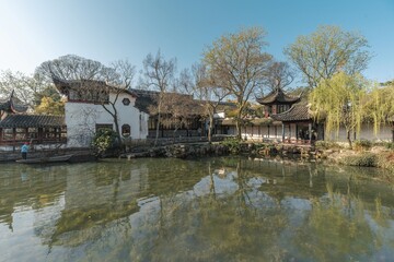 Fototapeta na wymiar Architecture, buildings and landscapes of Suzhou Humble Administrator's Garden, the most famous Chinese classic garden in Suzhou, China
