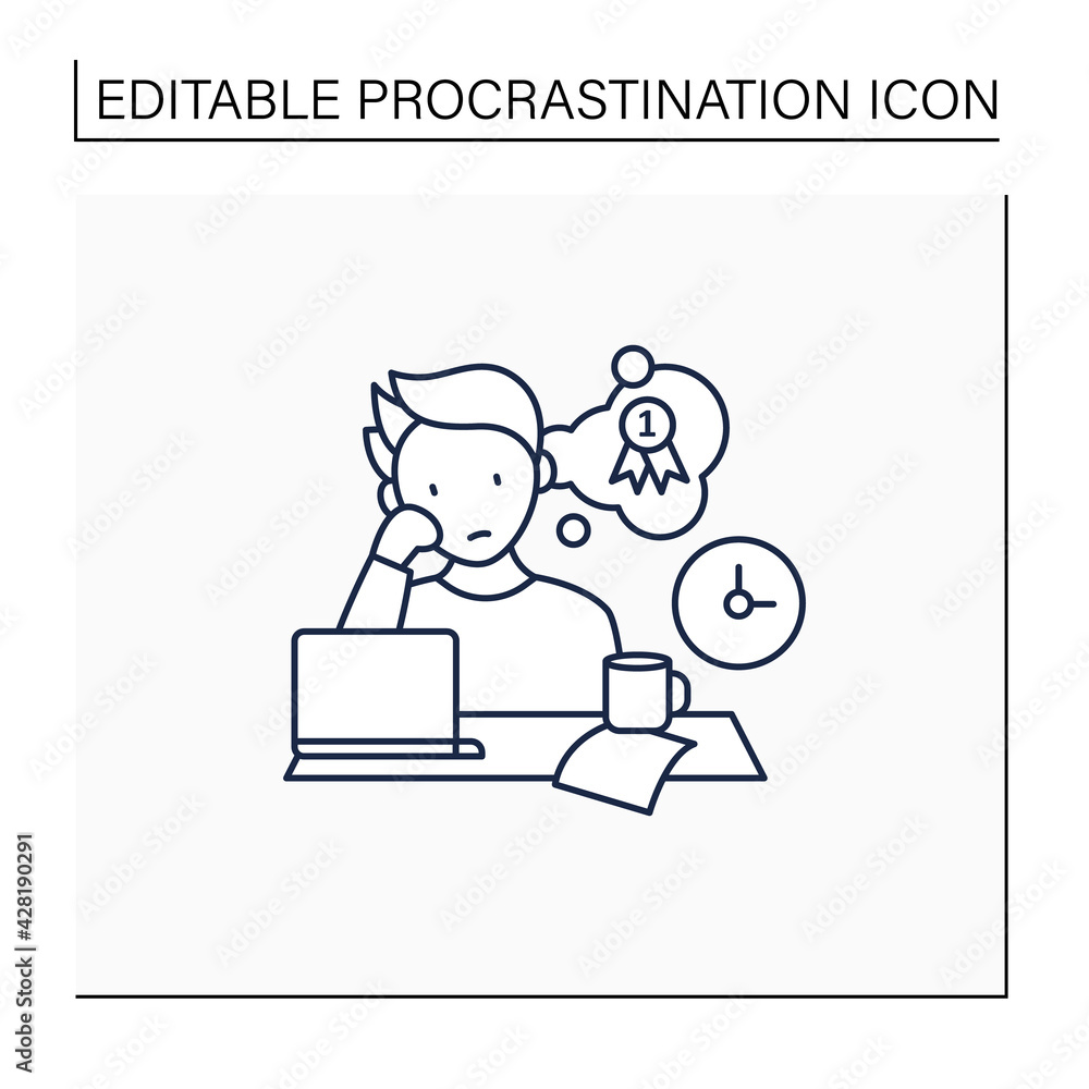 Poster procrastinator dreamer line icon. dream about large, unattainable goals. do not execute scheduled ta