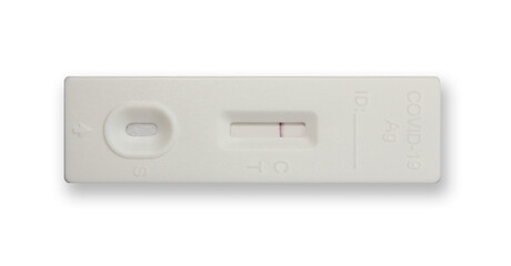 Covid 19 mouth Antigen test kit with negative result, isolated on white background