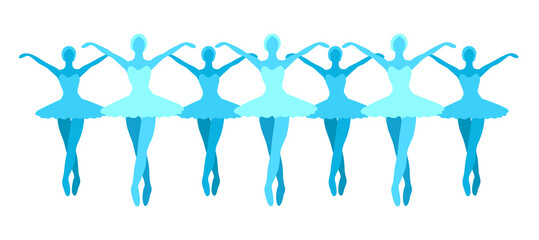 Ballerinas silhouette clipart. Blue ballet dancer figures Modern vector illustration. Cartoon Isolated Elegant art. Beautiful pose performers in line
