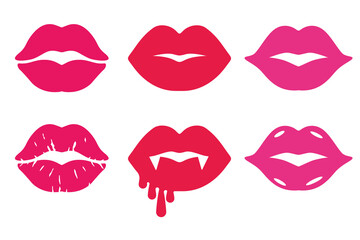 Lipstick kiss collection. Isolated vector clipart. - obrazy, fototapety, plakaty