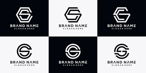 Set of monogram logo design template initial letter CS with creative concept. Premium Vector