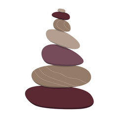 Flat vector cartoon illustration of a balancing stack of stones. A symbol of harmony, calmness and relaxation. Isolated design on a white background.