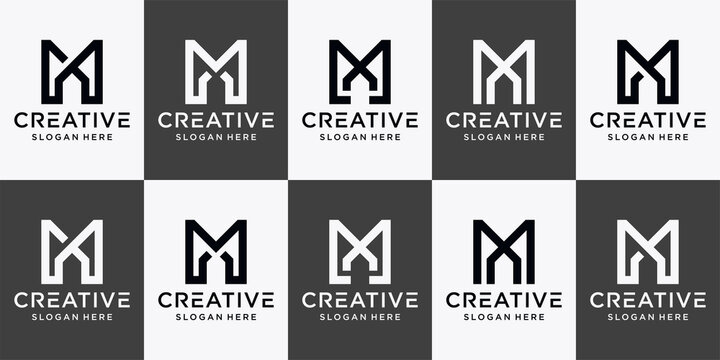 Set of monogram logo design template initial letter M with creative concept. Premium Vector
