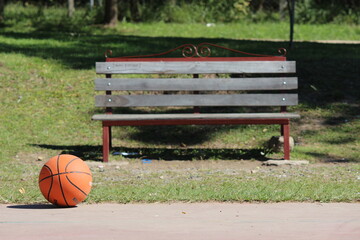 basketball hoop on a bench