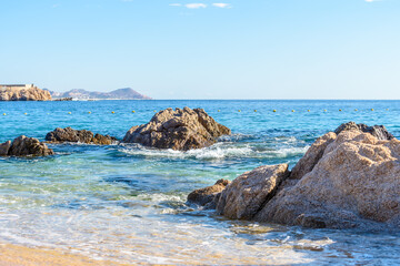 Playa el Chileno Beach, Cabo San Lucas, Mexico. Fantastic ocean view. Rocky and sandy beach.