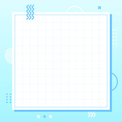 Pastel blue Memphis geometry style in square Scale. Creative abstract colorful background. Simple template for advertising with copy space for text. Trendy modern cute graphic design illustration.